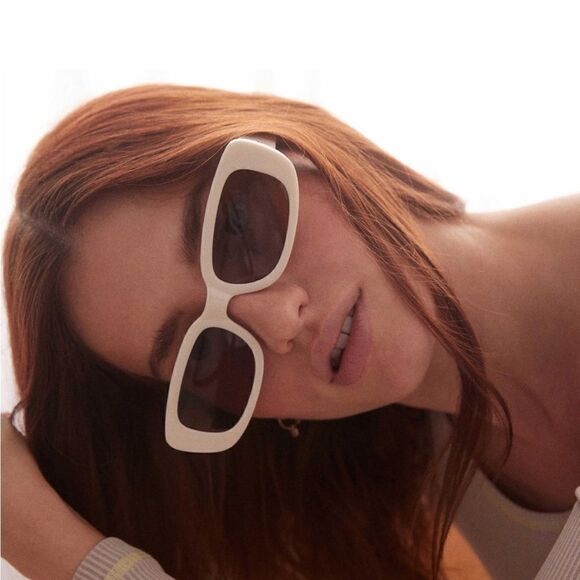 AIRE NWT Ceres V2 Rectangular Slim Sunglasses in Ivory White & Hazel Pink Tint - Picture 3 of 9